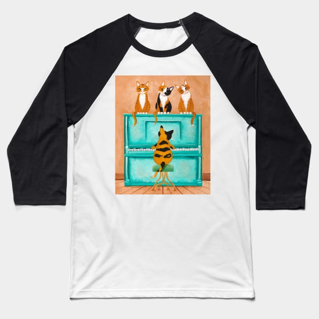 A Purrfect Piano Purrformance Baseball T-Shirt by KilkennyCat Art